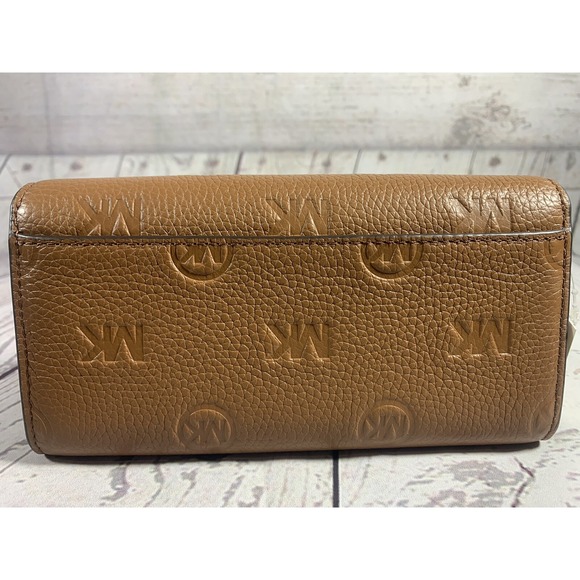 Michael Kors Large Envelope Brown MK logo Leather Embossed Wallet - Picture 2 of 6